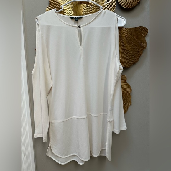 Ralph Lauren ivory cold off shoulder tunic top blouse large gold button accent - Picture 1 of 6